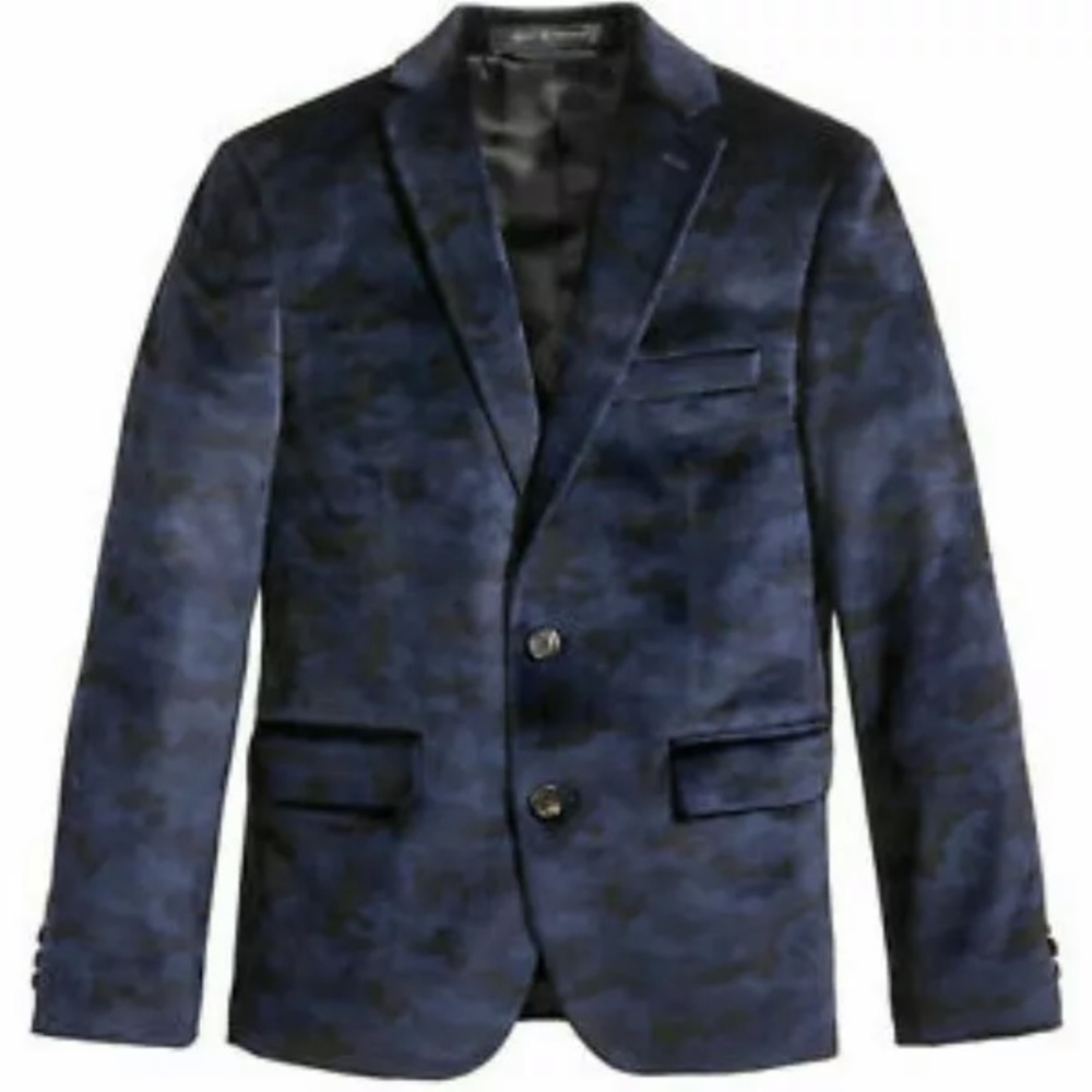 LAUREN RALPH LAUREN BLUE VELVET CAMO BLAZER.